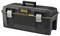 Black 'STANLEY FATMAX' toolbox with yellow accent and silver catches. Carrying handle on top, rectangular shape.
