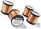 Four spools of copper wire labeled 'BLOCK'. Each spool has a label with specifications including 'CLI 200/120' and '120 x 0,1ø'.