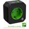 'Black socket with green inner ring and button. Text: Say goodbye to standby. Avoiding unnecessary standby power consumption.'