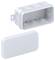 Rectangular white plastic enclosures, some with removable covers. Suitable for electrical installations in damp areas.