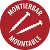 Red circular sign with two white mountaineering spikes and the words 'MONTIERRAR MOUNTABLE'.