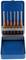 A set of six ejectors in different sizes with orange handles, arranged in a blue metal box.