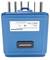 A blue electronic device with multiple pins at the top and a CE certification label is shown facing upwards.