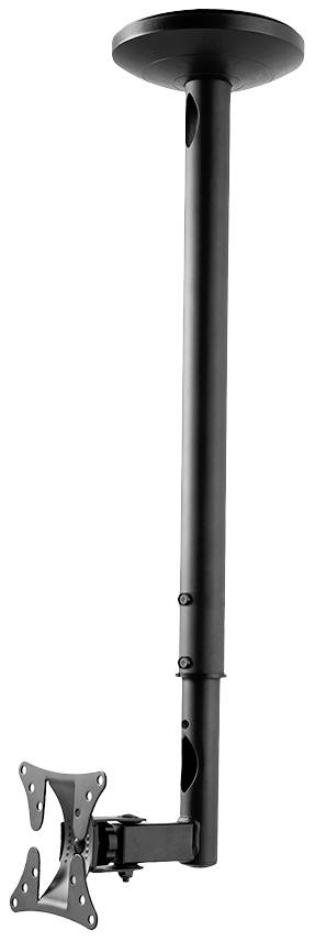 Ceiling mount for monitor or television, black, with adjustable tilt and VESA-compatible mounting plate.