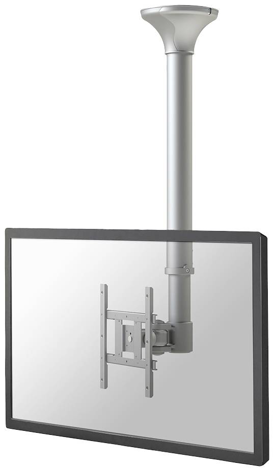 A flat screen ceiling mount, suitable for screen sizes from 10 to 32 inches, manufactured from silver metal.