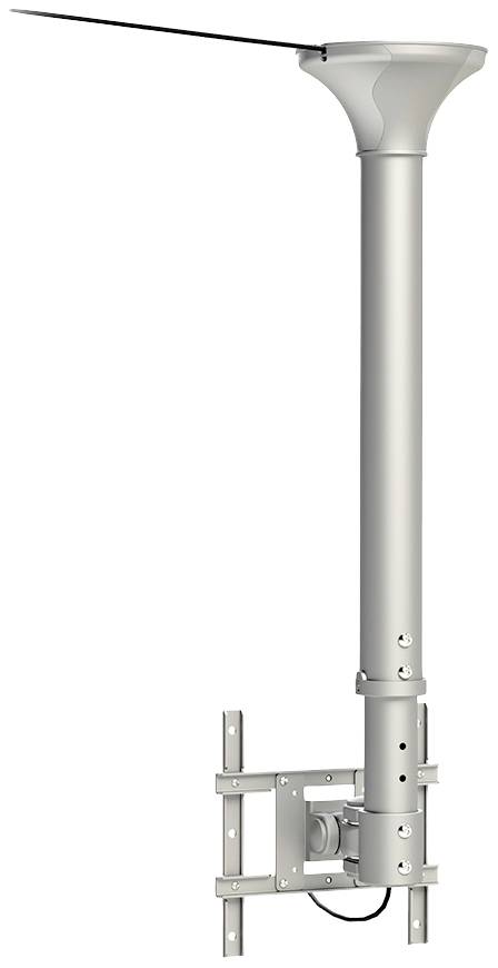 A vertical outdoor antenna with a robust metal enclosure, mounted on a wall bracket, suitable for radio communication.