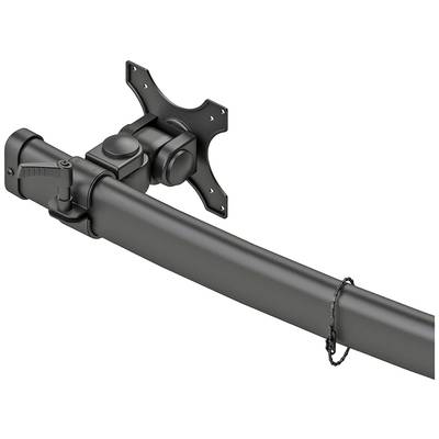 A black monitor arm with a flexible joint and VESA mount, suitable for attaching screens to a wall or desk.