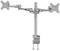 Double metal monitor mount in silver, with adjustable arms and a clamp fixing for desk mounting.