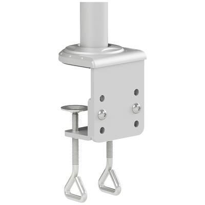 Grey desk clamp with two screws for attachment; a pipe holder at the top. Ideal for stable mounting of round devices.