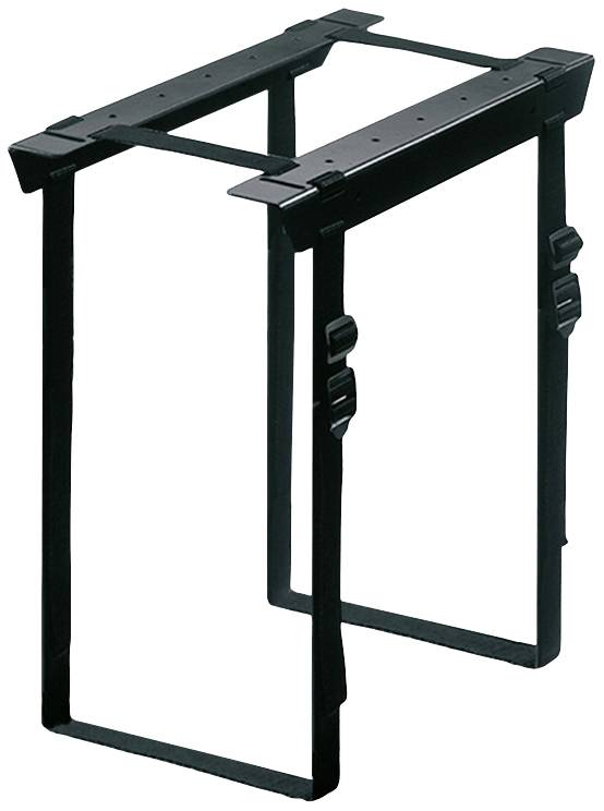 A black, rectangular metal frame resembling a table or stand. It has no visible surface or shelf.