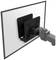 Monitor mount with VESA plate and swivel arm, mounted on a desk. Suitable for attaching a screen or monitor.