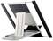 An adjustable laptop stand in black and silver, designed to improve laptop ergonomics and cooling.