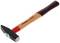 A carpenter's hammer with a wooden handle and a square metal head. The grip is two-toned and fitted with a metal cap.