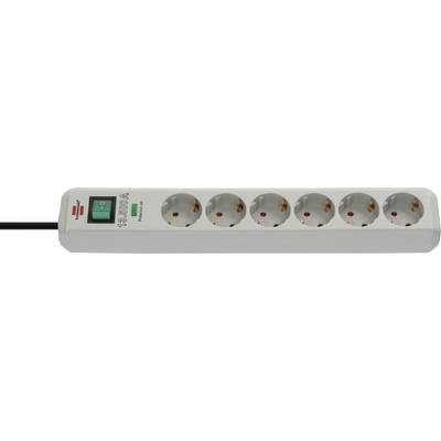 Power strip with eight round outlets, on/off switch, and 3500A surge protection label.