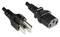 Two black power cables: on the left a two-pin plug, on the right a three-pin socket. Both ends show connection capability.