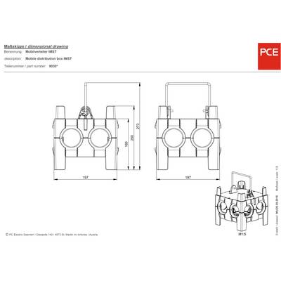 'Dimensional sketch of a mobile distribution box with dimensions: Height 200 mm, Width 197 mm, Depth 197 mm. Article No.: 9307.'