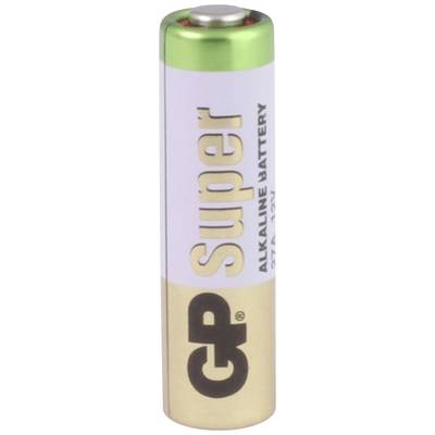 AA battery with the label 'Super Alkaline Battery GP'. Silver and gold cylinder with a green accent at the top end.