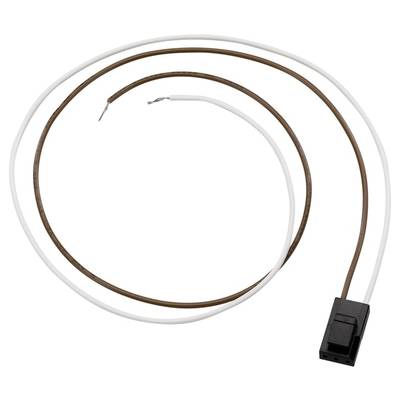 A brown and a white cable, connected with a black plug.