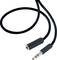 A black audio cable with a 3.5mm jack plug and socket, ready to connect audio devices.