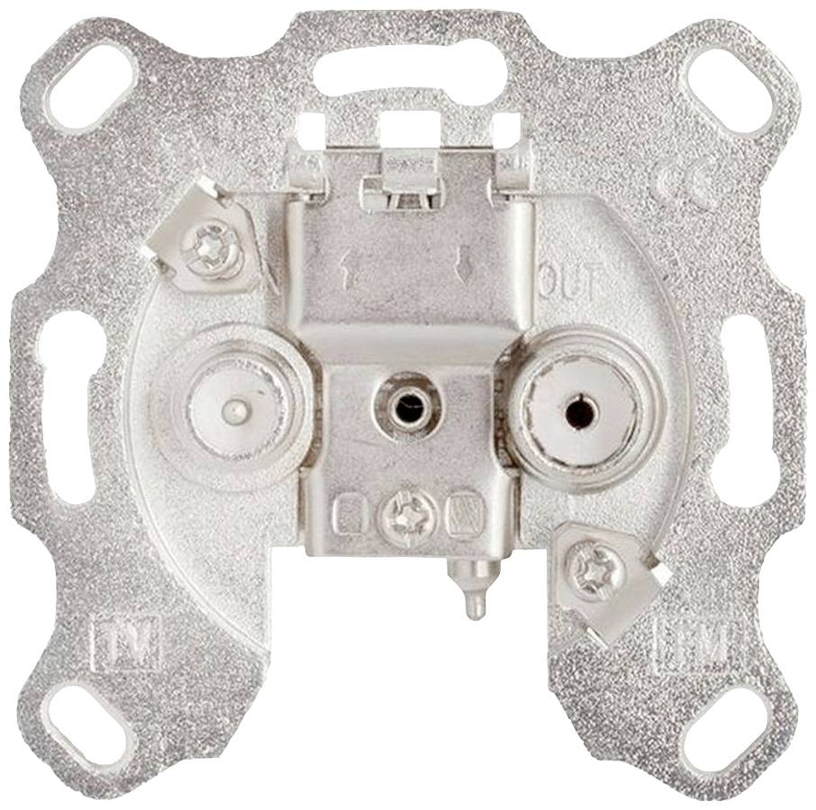 Metal antenna housing for wall mounting, with two coaxial connections. Suitable for TV and radio reception.