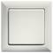 A white square electrical light switch with a simple, modern design, shown in the 'off' position against a plain background.