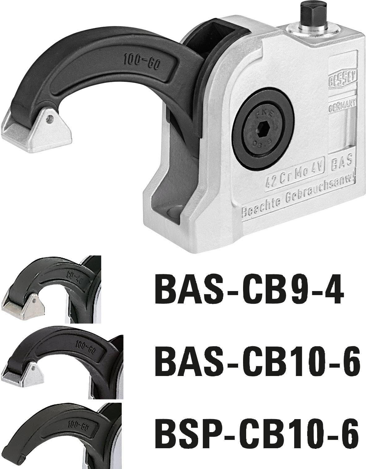 A tool holder with three application examples. Models: 'BAS-CB9-4', 'BAS-CB10-6' and 'BSP-CB10-6'.