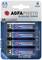 Four AA AGFAPHOTO alkaline batteries in a package. Text on the packaging emphasises '7x longer than zinc'.