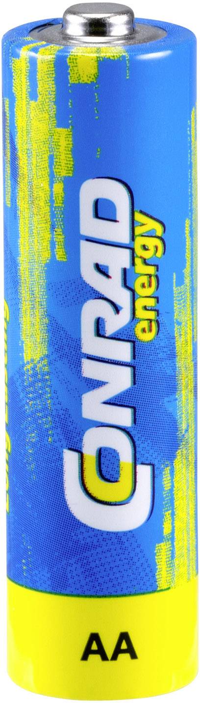 'Blue AA battery with yellow accents and the text "ENERGY" on its surface.'