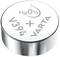 Silver-coloured button cell battery, with the inscription 'Hg 0%, V394, +, VARTA'.<br><br>Note: This translation is very close to the original, as the technical terminology and specific battery details are best kept in their original form.