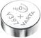 Round button cell battery with print 'Hg 0%', 'V397' and 'VARTA'. Silver colour, indicates mercury-free status.
