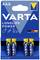 'VARTA LONGLIFE Power AAA' batteries in a blue package, four pieces. Label 'Made in Germany'. Alkaline type.
