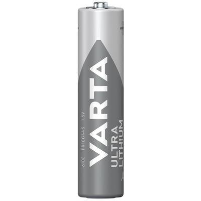 A silver VARTA battery, Ultra Lithium type, with a voltage of 1.5 volts.