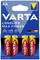 Four VARTA AA 'Longlife Max Power' batteries in one pack. Suitable for cameras, controllers, watches. Manufactured in Germany.