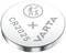 Lithium button cell with printing: 'CR2025', '+' symbol, 'VARTA'. Symbol for recycling and environmental protection through correct disposal.