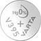 Silver button cell battery with inscription 'Hg 0%', 'VARTA', 'V395' and '+'. Indicator for mercury-free battery.