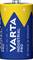 A blue and yellow Varta industrial battery, size D, with the inscription 'Made in Germany' and 'Alkaline LR20 1.5V'.