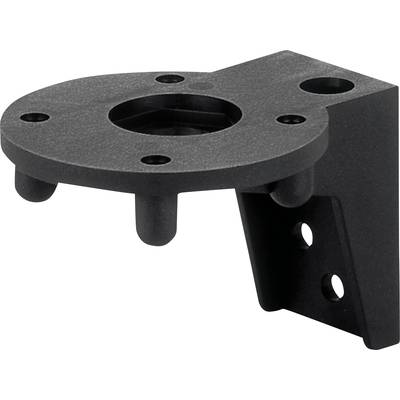Black metal component with a circular plate and holes, likely part of a mounting bracket or fixing.