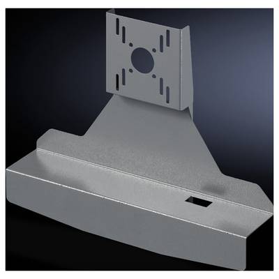 'Steel structural component with a geometric shape, flat base and upright mounting bracket with a central hole and lateral slots, for assembly purposes.'