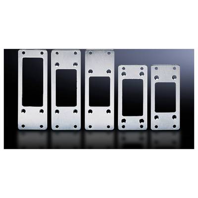 Five rectangular metal plates with holes, of varying sizes, arranged side by side against a black background.