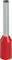 A red insulated ferrule with a metal tube for terminating electrical wires; used to secure wire connections in terminal blocks.