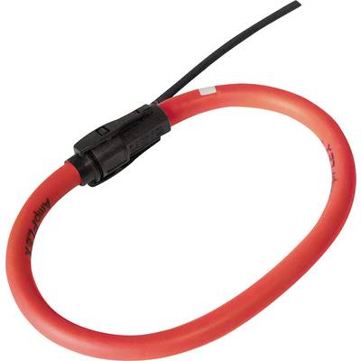 Red, flexible charging cable with a black plug, commonly used for electric vehicles.