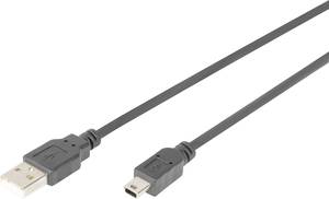 Digitus USB cable USB 2.0 USB-A plug, USB-Mini-B plug 1.00 m Black incl. OTG function AK-300108-010-S