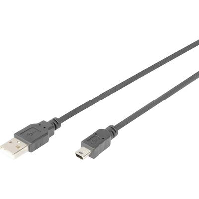 A black USB cable with a standard USB plug on the left side and a mini-USB plug on the right side.