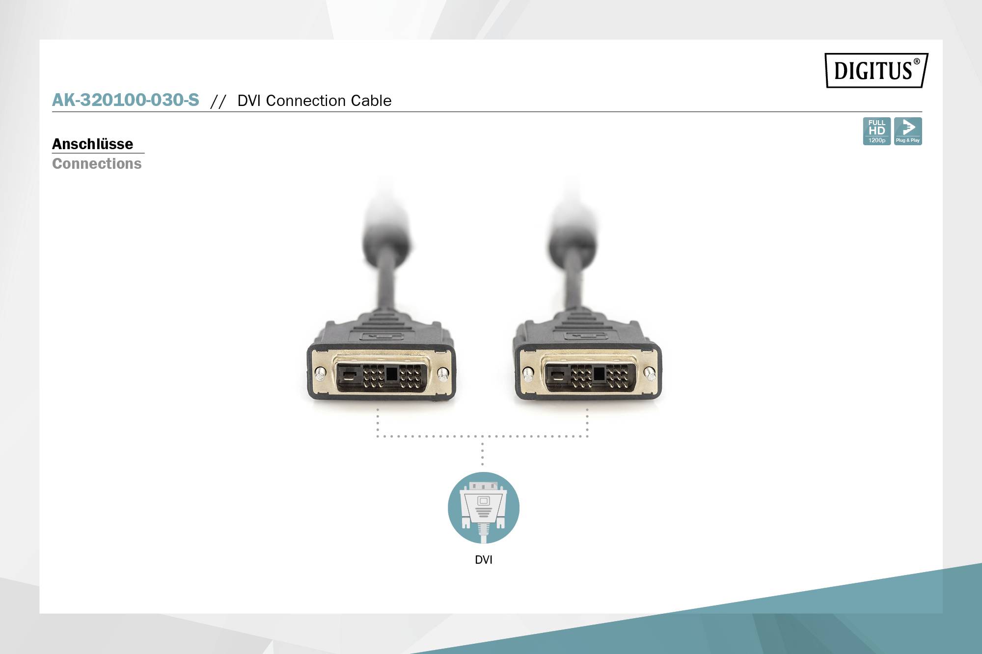 Digitus DVI Cable DVI-D 18+1-pin plug, DVI-D 18+1-pin plug 3.00 m Black AK-320100-030-S screwable, incl. ferrite core DV-7