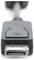 A black DisplayPort cable, with its plug visible in the foreground. It is used for transmitting audio and video signals.