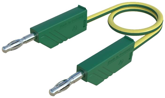 Green earthing cable with two socket plugs, typically used for electrical connections.