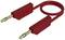 Red speaker cable with two banana plugs, suitable for audio connections.