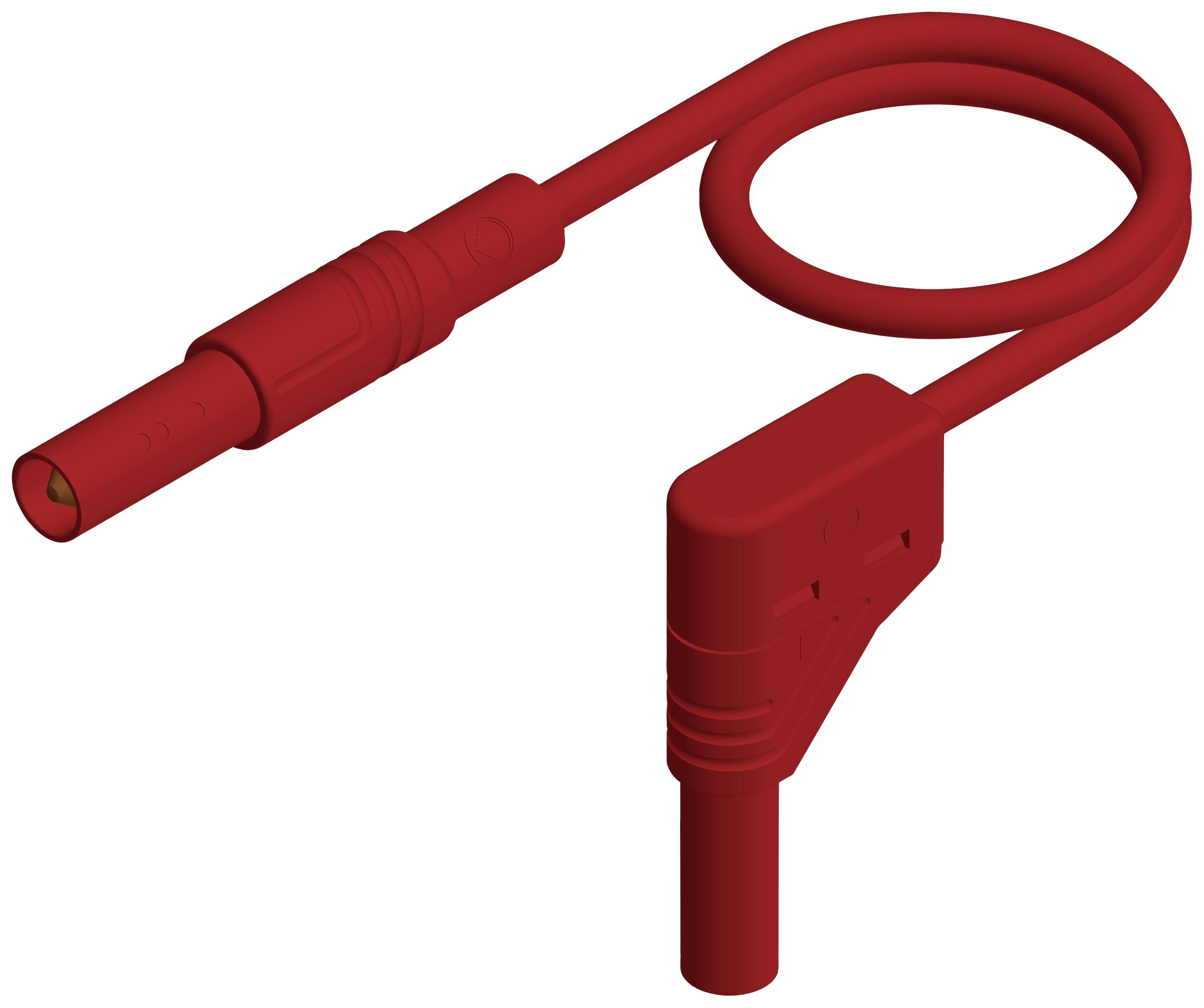 Coiled spiral cable, suitable for charging or electrical connections, with a plug at each end.