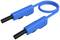 A blue skipping rope with black handles, loosely coiled.