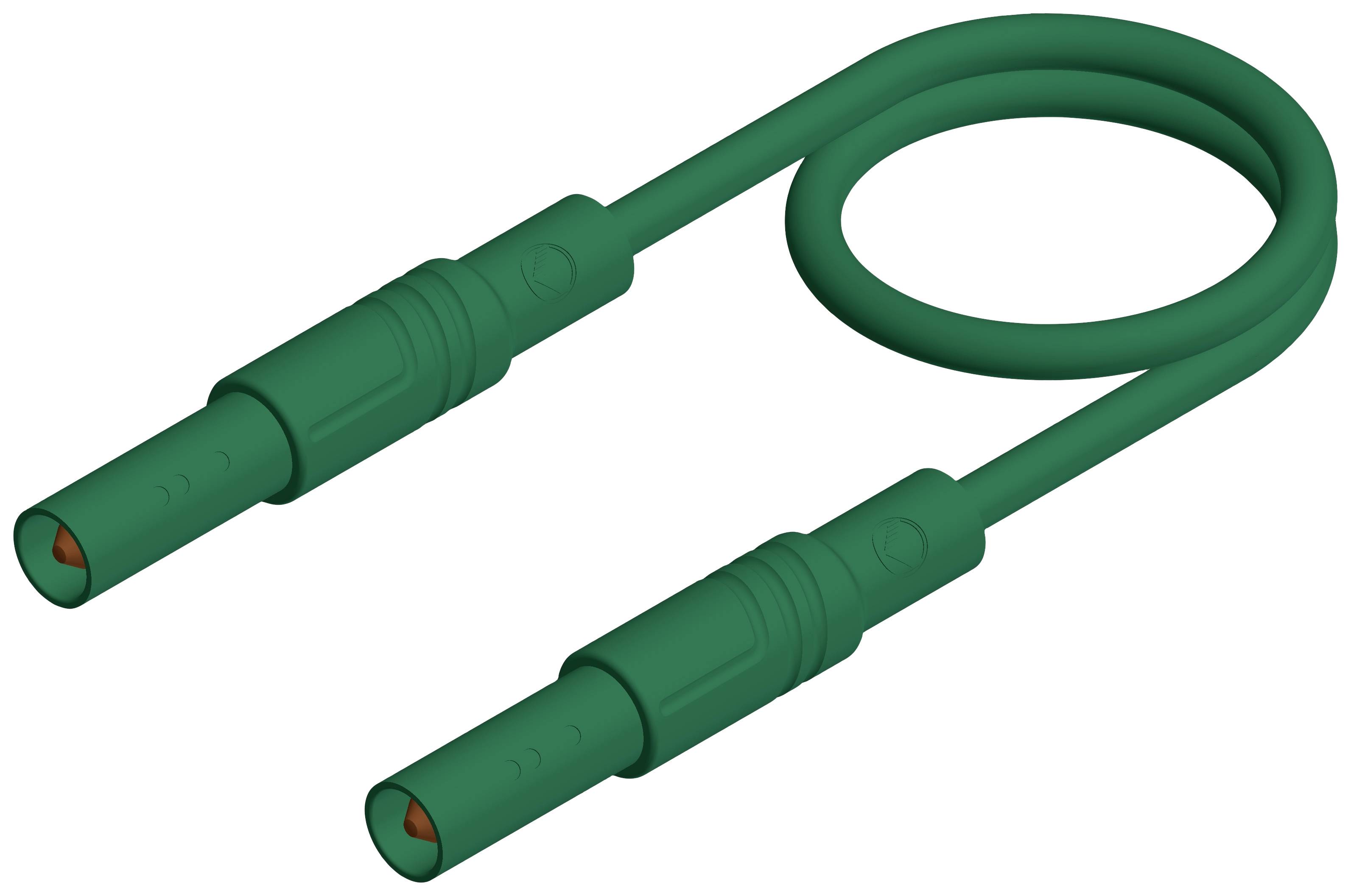 A graphic image of a green cable with two identical plugs at its ends, formed into a loop.